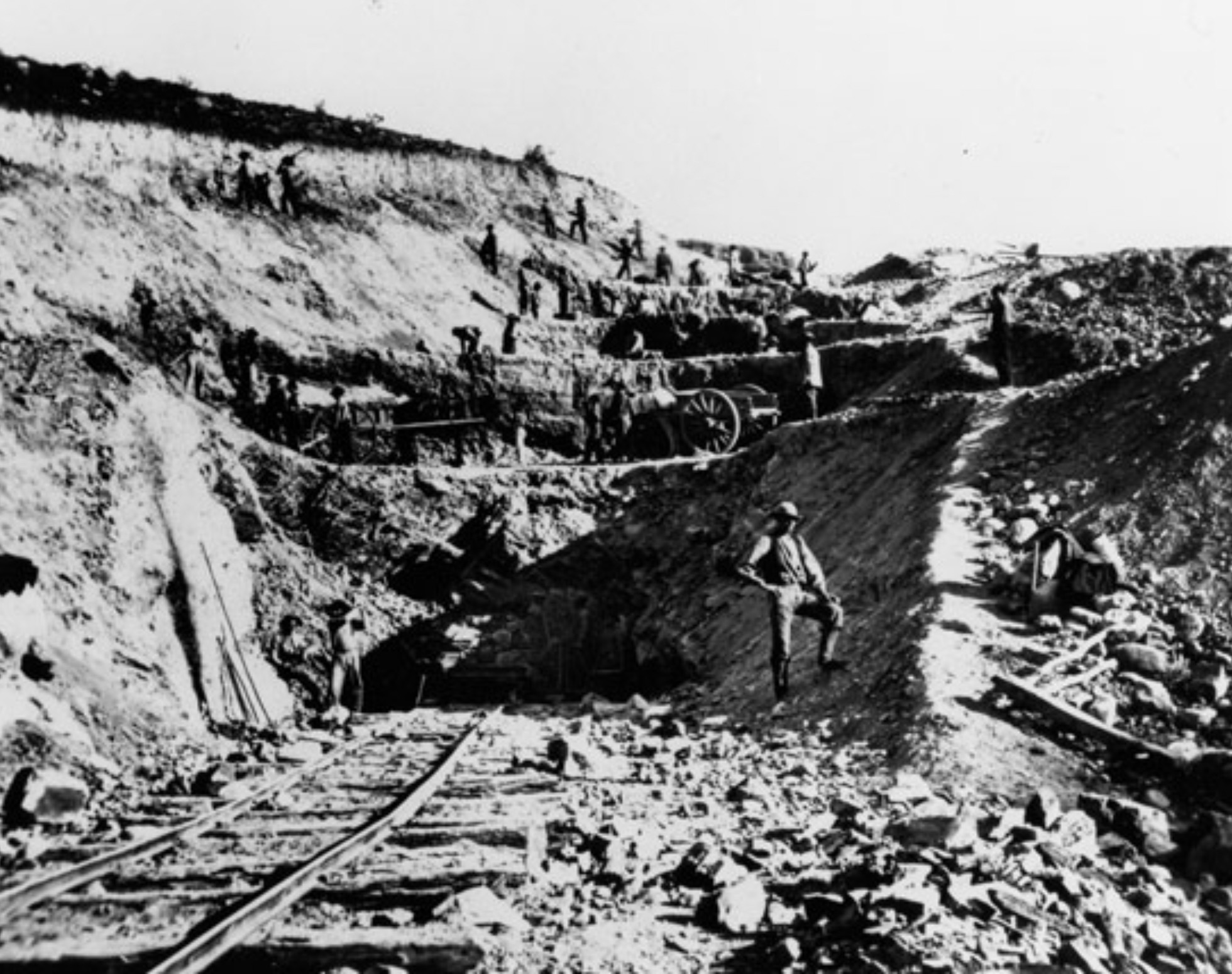 Mormon workers digging the Union Pacific's Deep Cut #1 through Weber Canyon. 